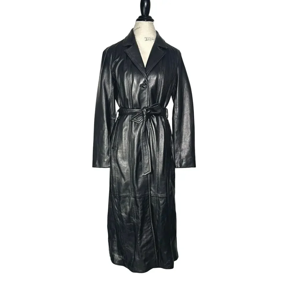 Wilsons Leather | Women | Black Chic Soft Genuine Leather Trench Coat | Medium - Picture 2 of 15